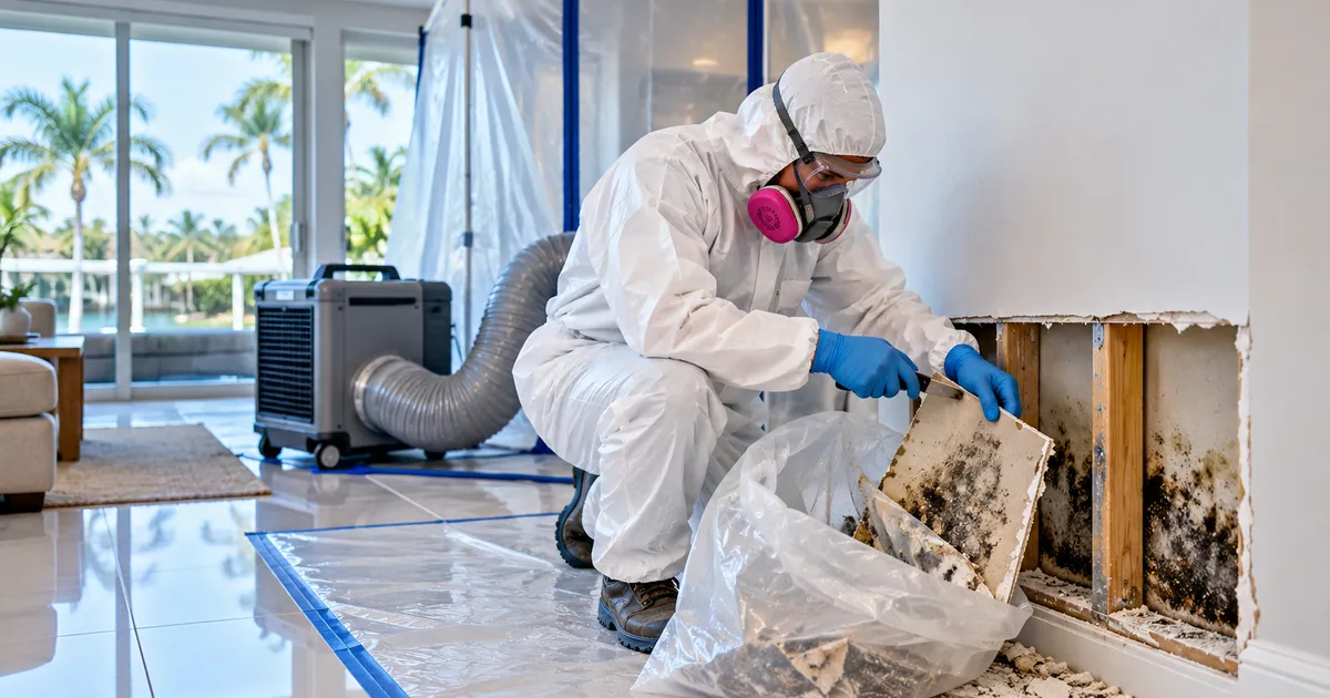Plain-Spoken Mold Removal in Boynton Beach, FL — technician removing mold under containment